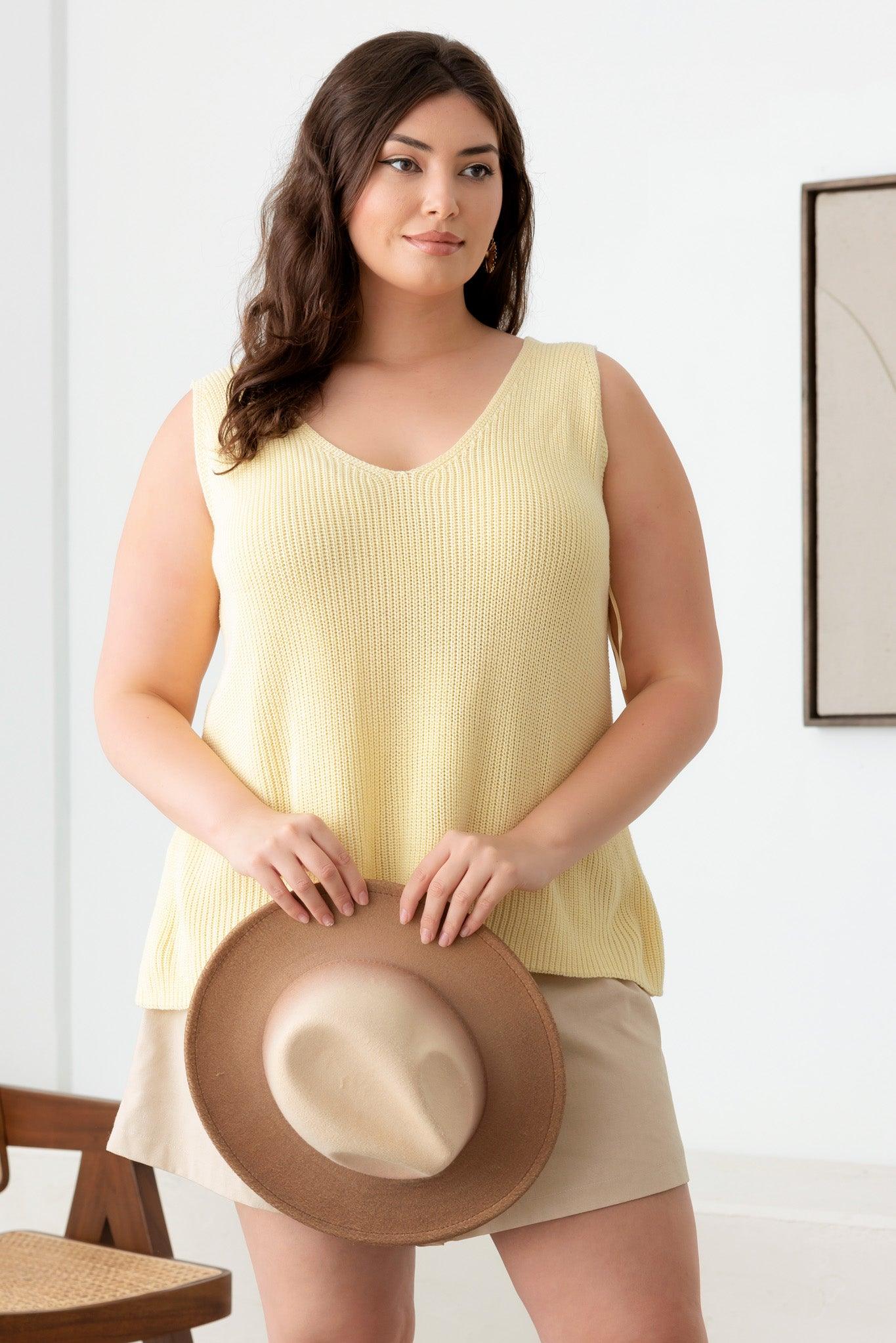 Plus Size Sleeveless V-Neck Sweater Top - Tasha Apparel Wholesale