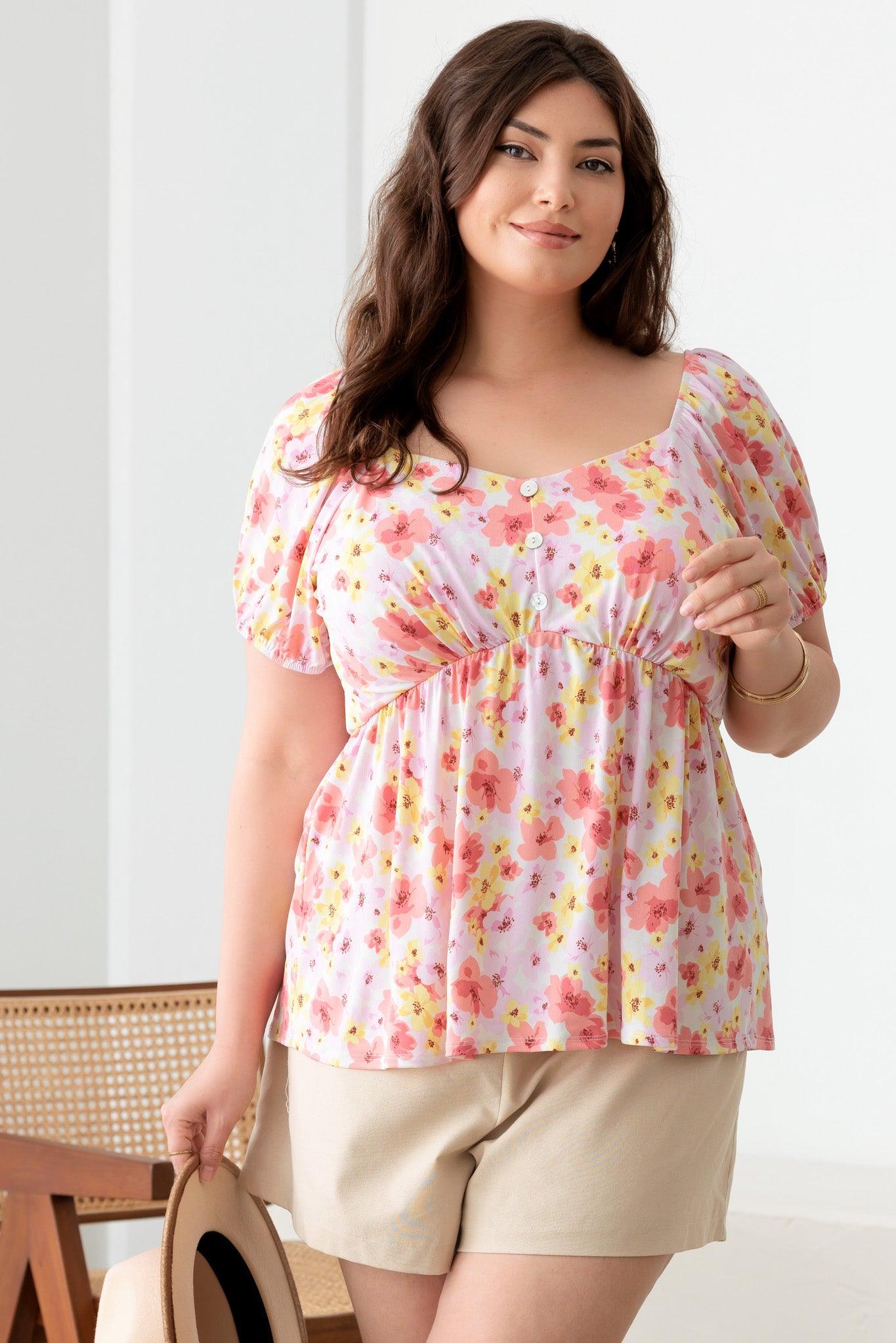 Plus Size Short Sleeve Babydoll Pullover Front Top - Tasha Apparel Wholesale