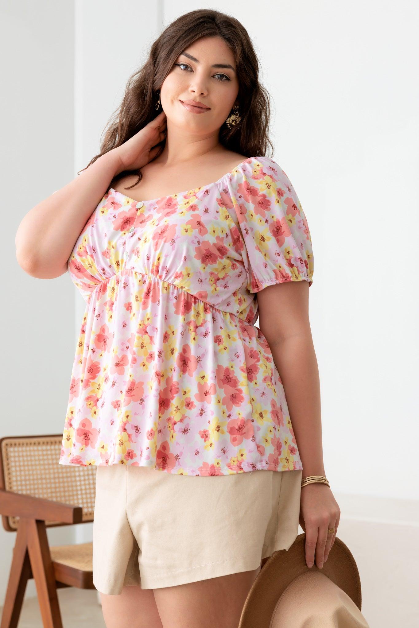 Plus Size Short Sleeve Babydoll Pullover Front Top - Tasha Apparel Wholesale