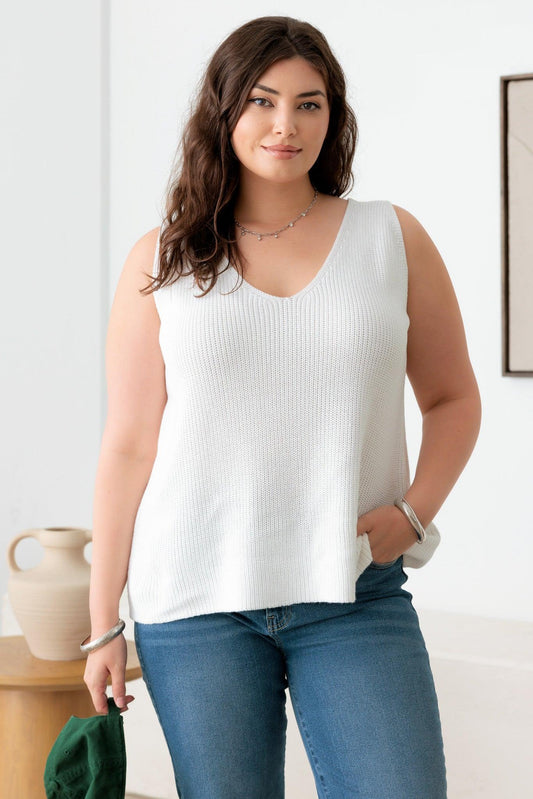 Plus Size Sleeveless V-Neck Sweater Top - Tasha Apparel Wholesale