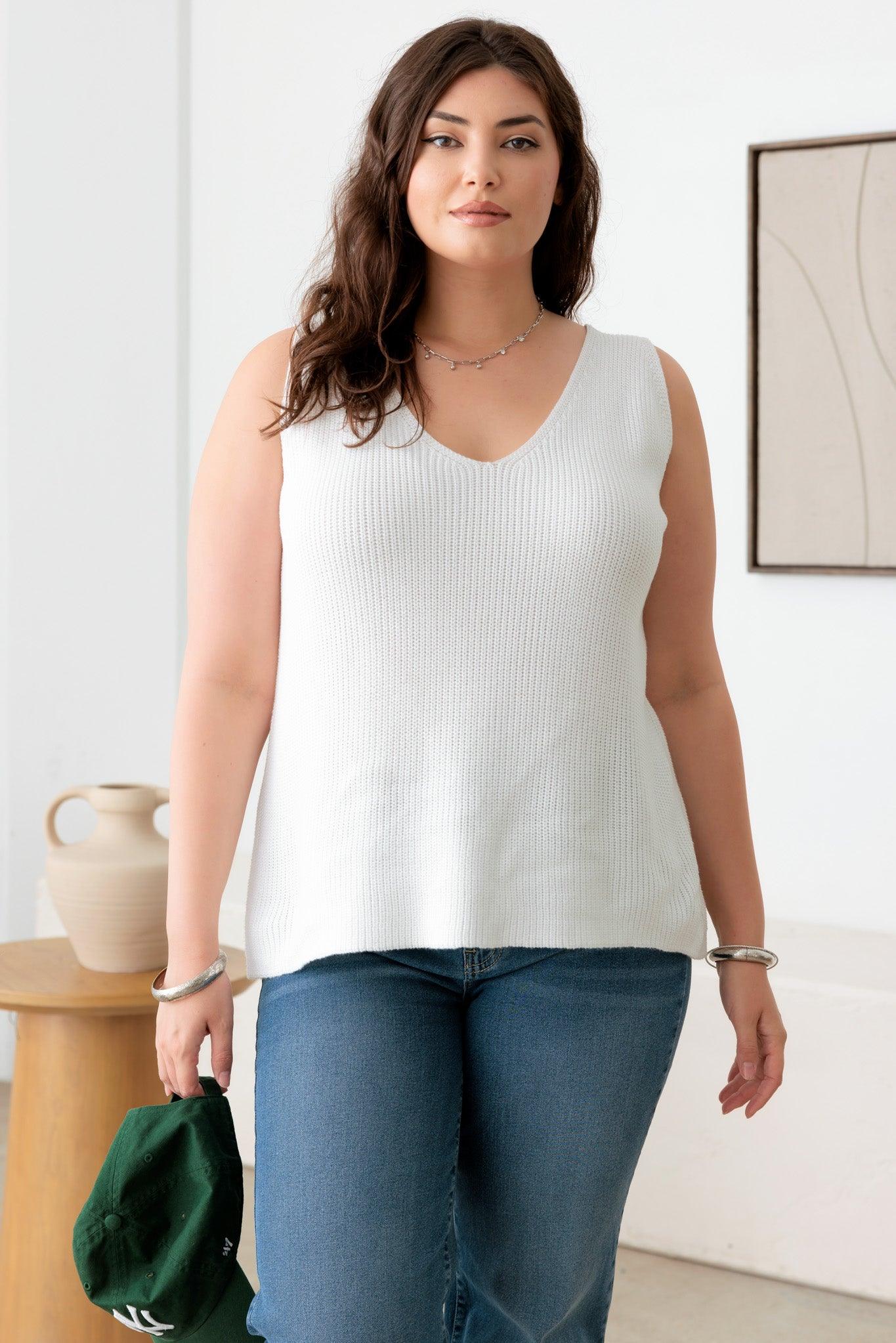 Plus Size Sleeveless V-Neck Sweater Top - Tasha Apparel Wholesale