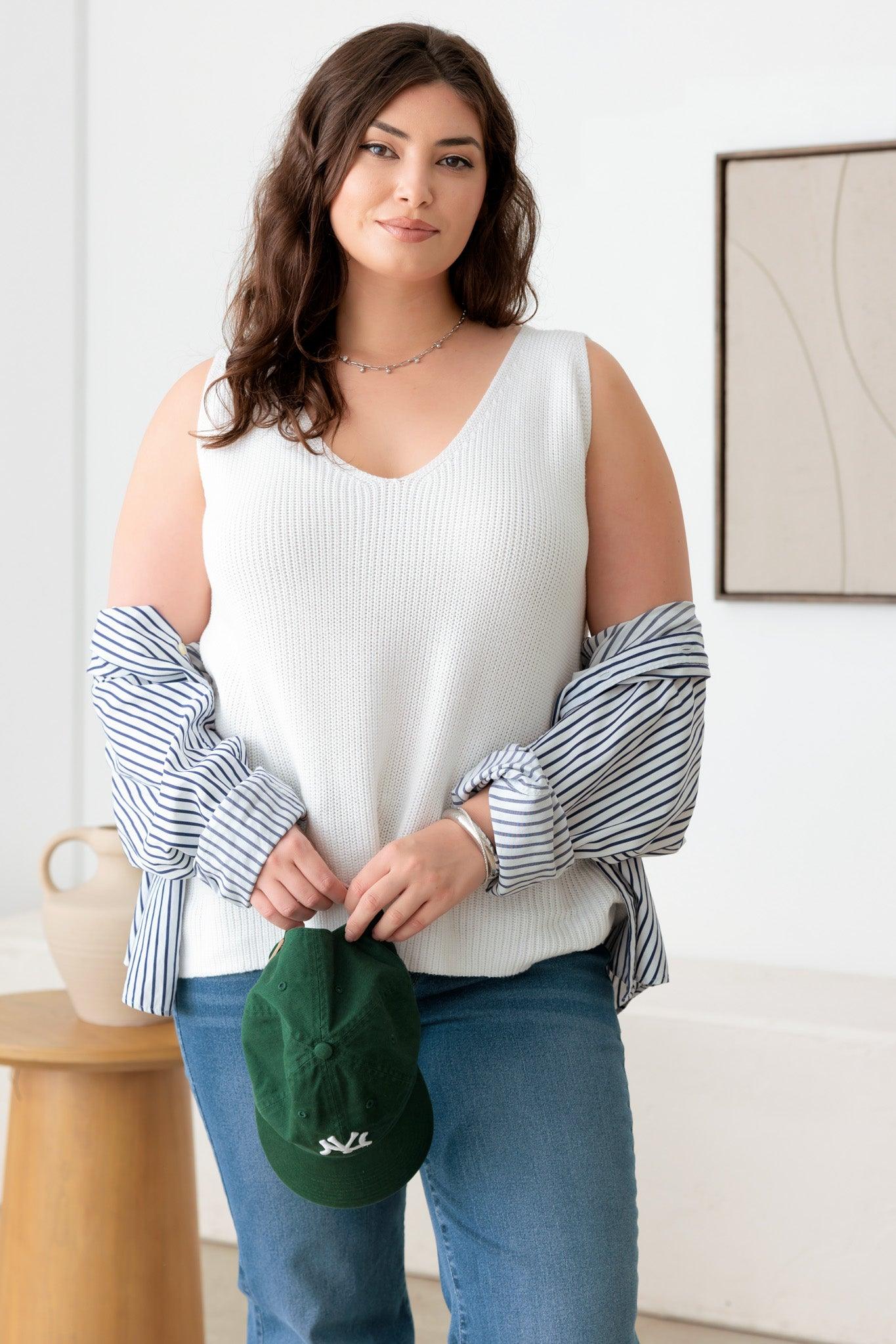 Plus Size Sleeveless V-Neck Sweater Top - Tasha Apparel Wholesale