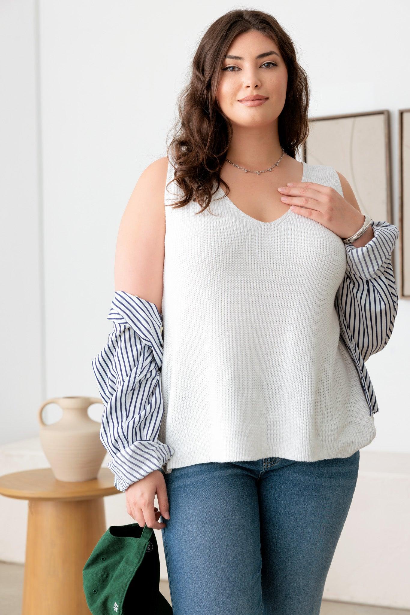 Plus Size Sleeveless V-Neck Sweater Top - Tasha Apparel Wholesale