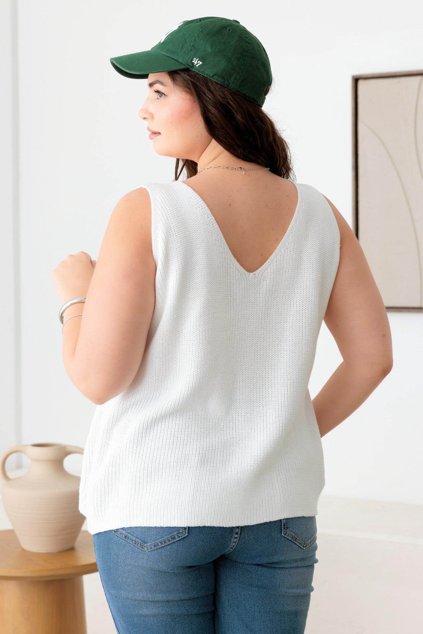 Plus Size Sleeveless V-Neck Sweater Top - Tasha Apparel Wholesale