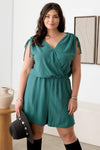 Plus Size Wrap Sleeveless Shoulder Ruching Romper - Tasha Apparel Wholesale