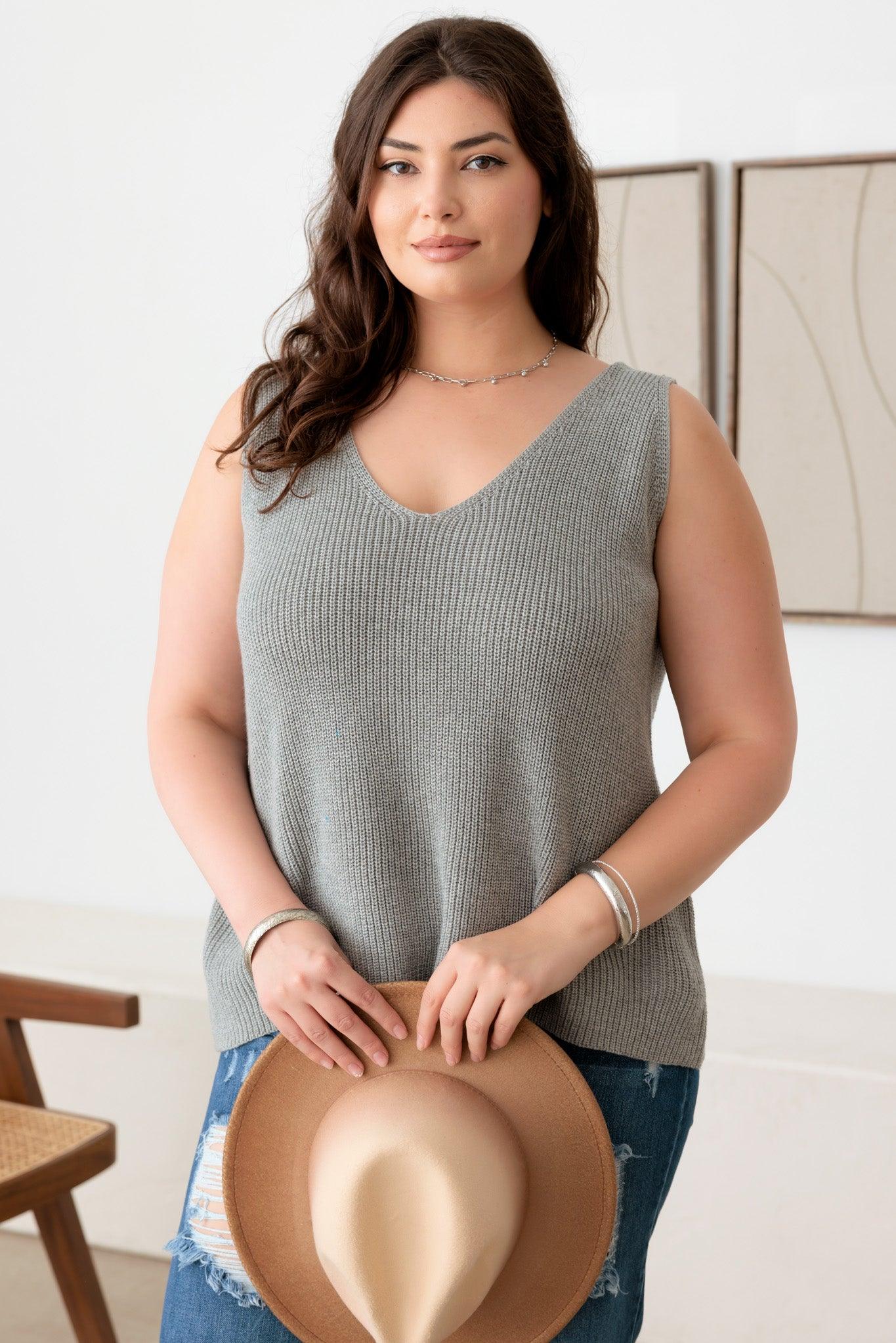 Plus Size Sleeveless V-Neck Sweater Top - Tasha Apparel Wholesale