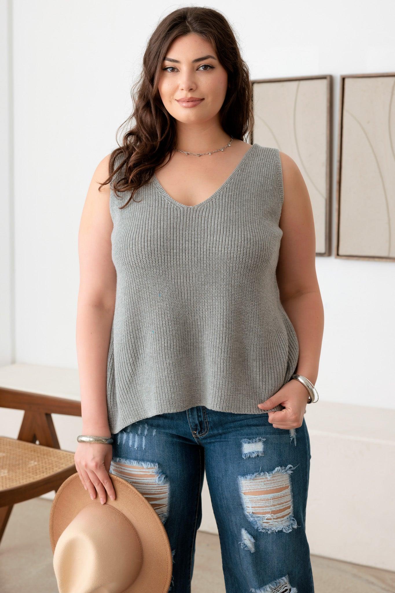 Plus Size Sleeveless V-Neck Sweater Top - Tasha Apparel Wholesale