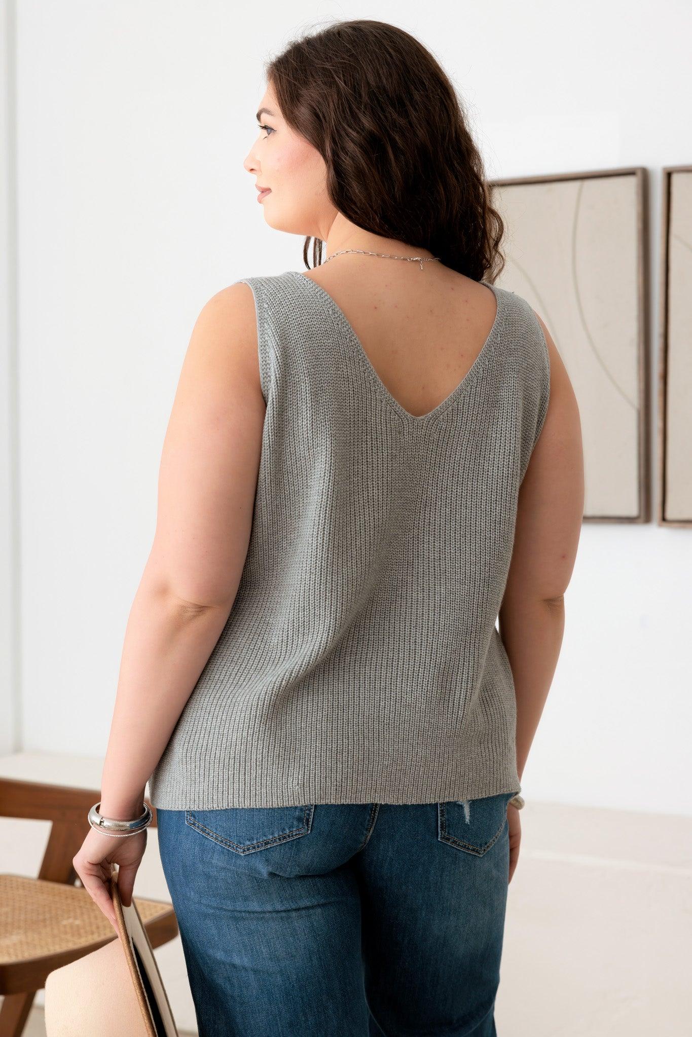 Plus Size Sleeveless V-Neck Sweater Top - Tasha Apparel Wholesale