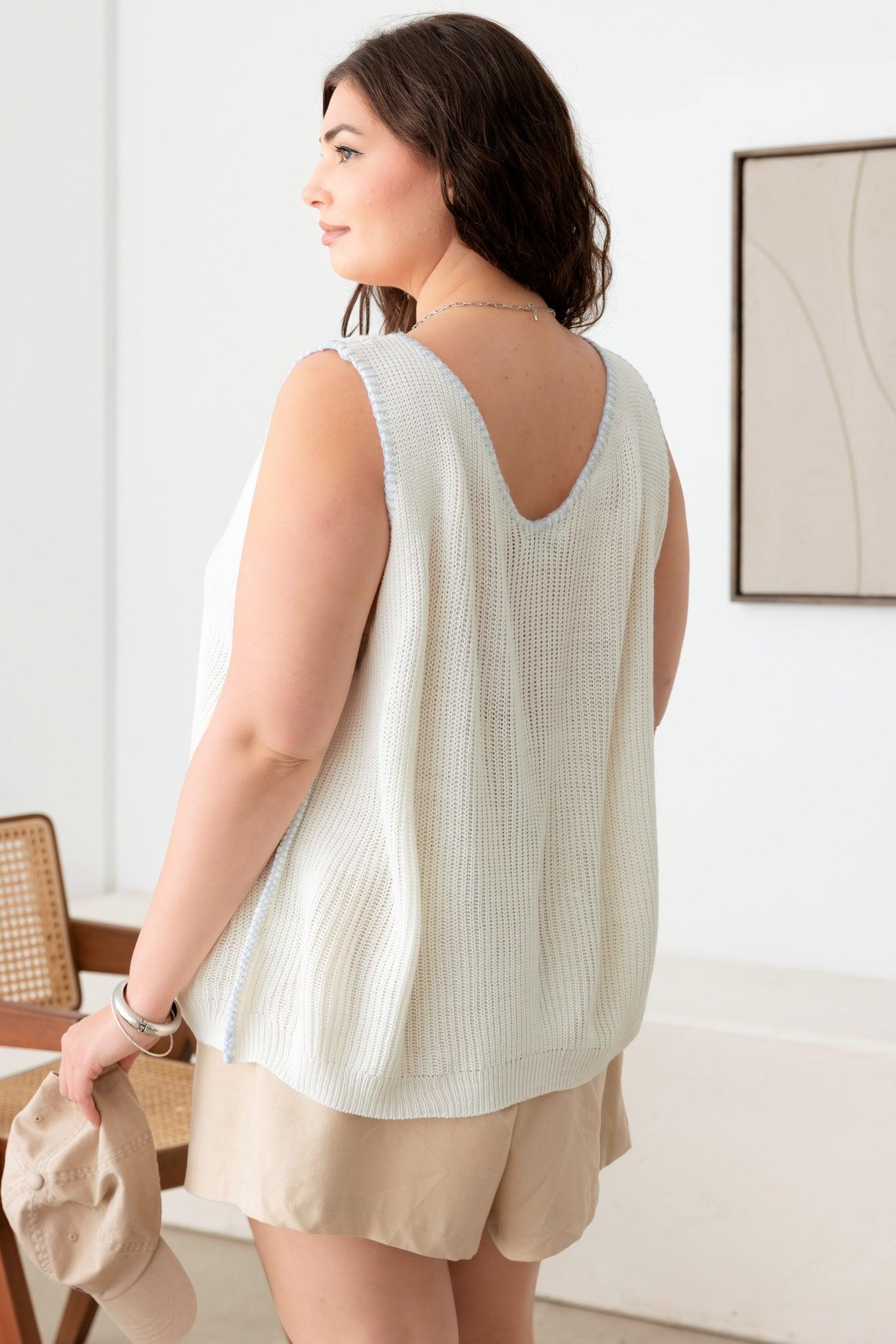 Plus Size Relax Fit Sleeveless Stitch Sweater Tank - Tasha Apparel Wholesale