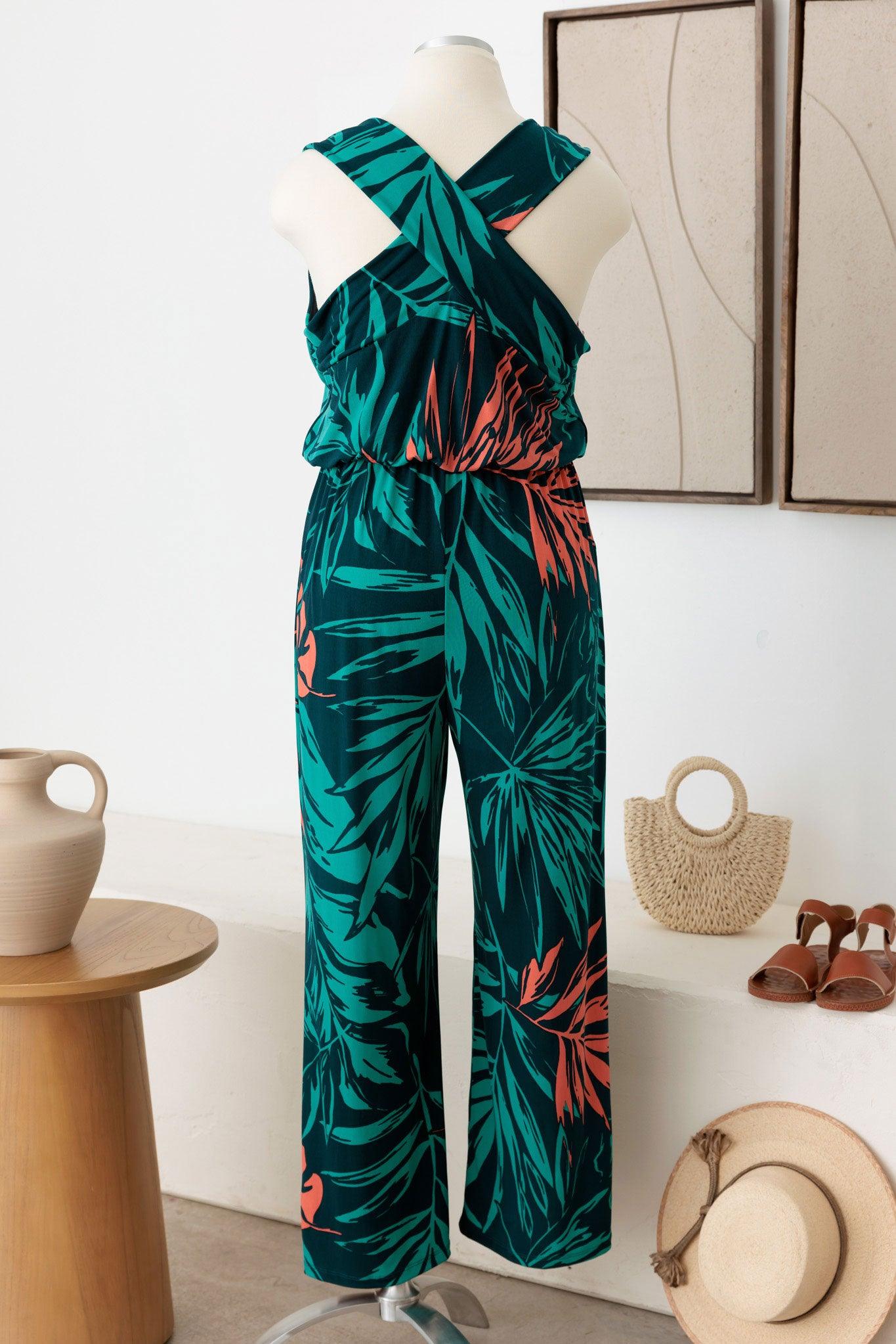 Plus Size Sleeveless All over Print Criss Cross Open Back Jumpsuit - Tasha Apparel Wholesale