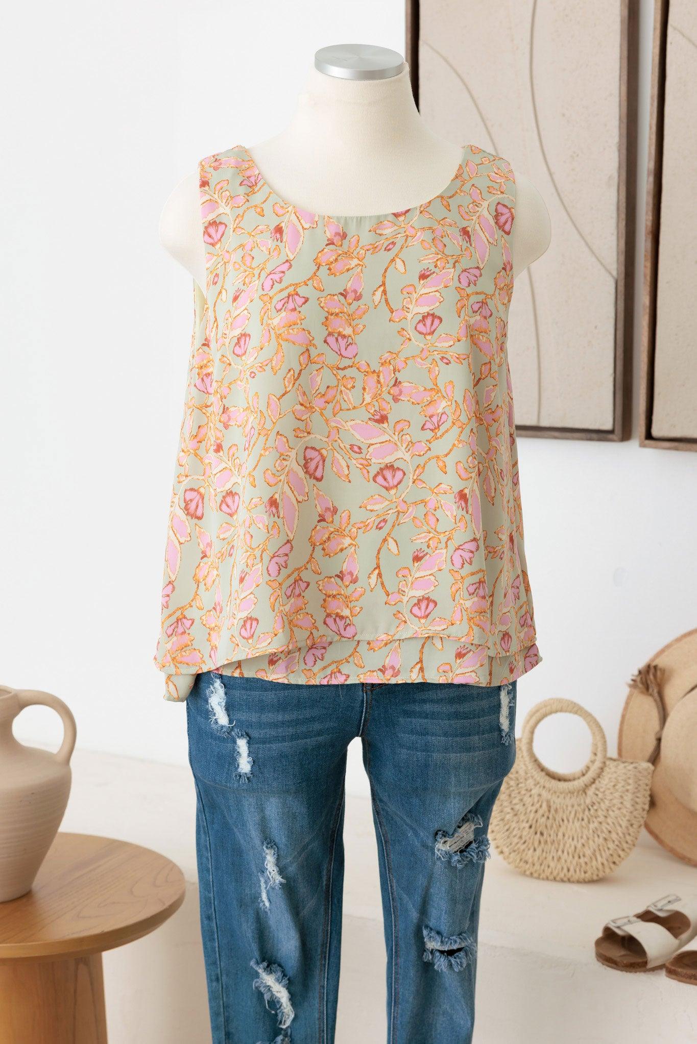 Plus Size Double Layer Sleeveless Floral Top - Tasha Apparel Wholesale