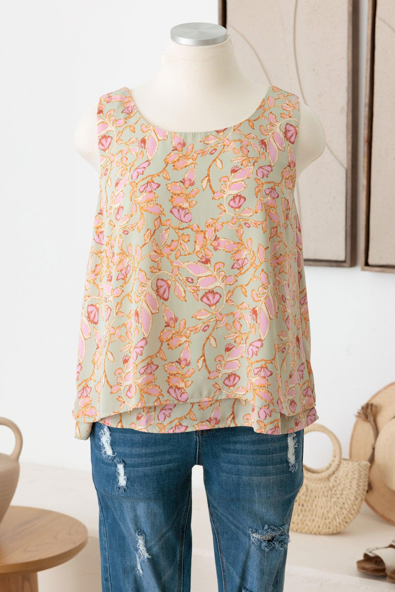 Plus Size Double Layer Sleeveless Floral Top - Tasha Apparel Wholesale