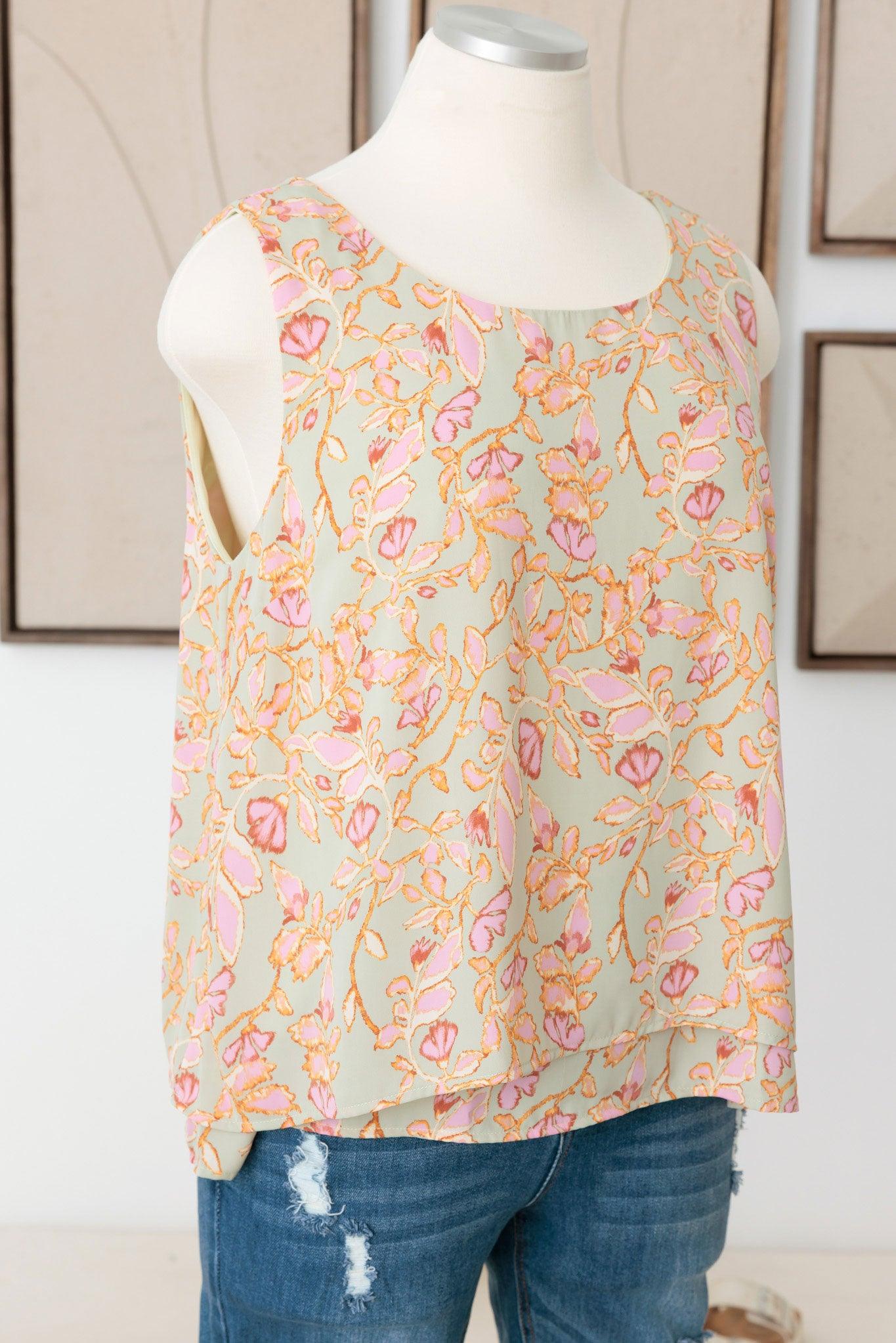 Plus Size Double Layer Sleeveless Floral Top - Tasha Apparel Wholesale