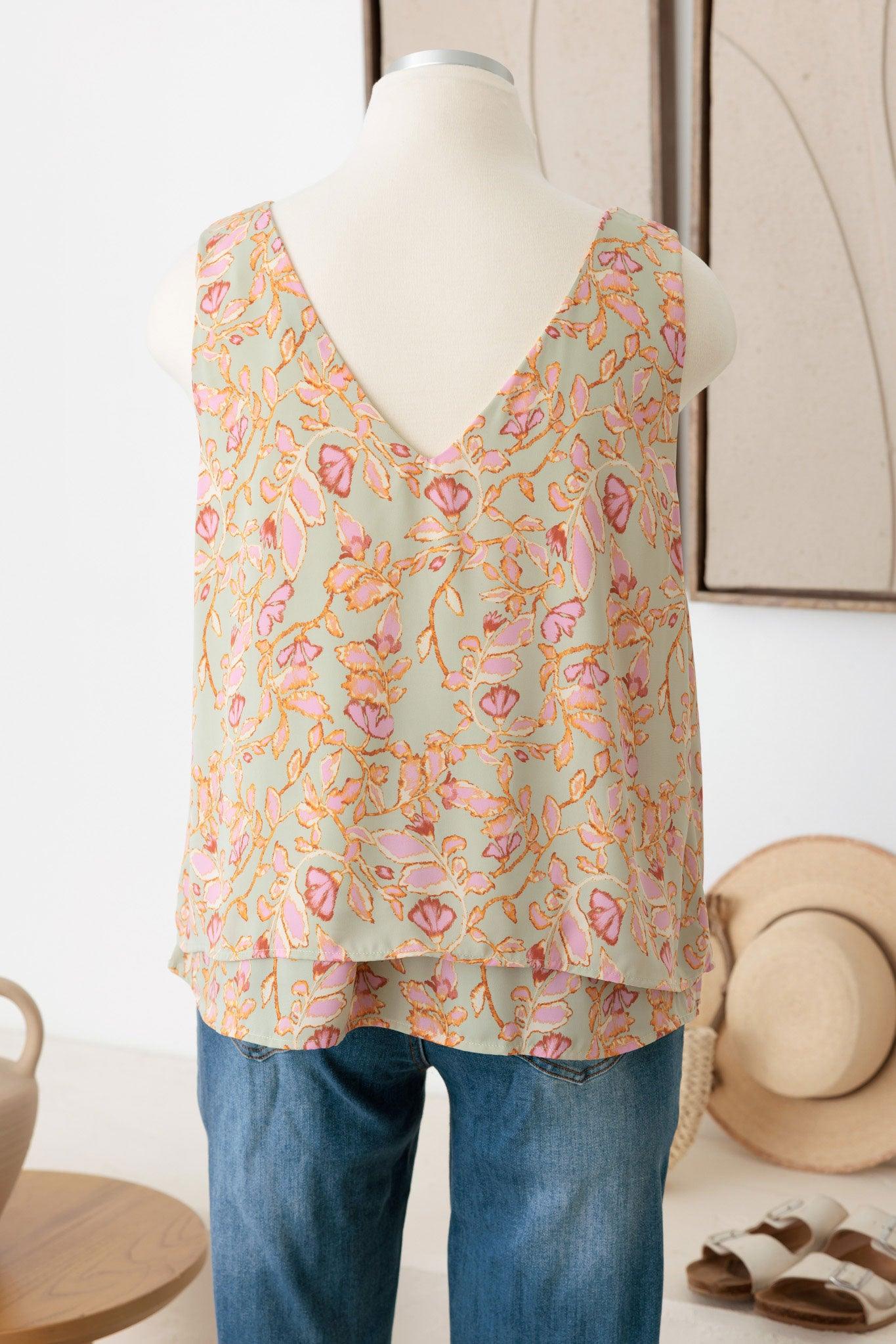 Plus Size Double Layer Sleeveless Floral Top - Tasha Apparel Wholesale