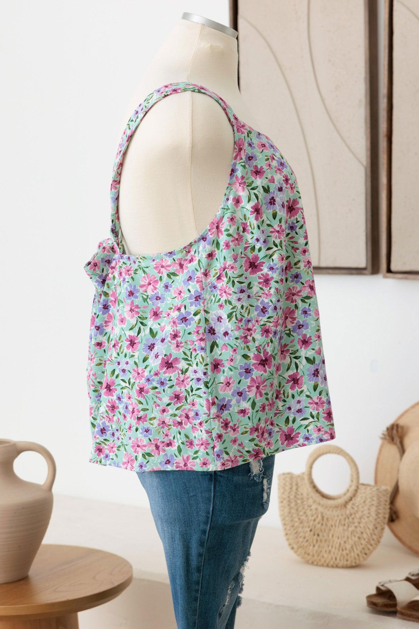 Plus Size Criss Cross Sleeveless Floral Top - Tasha Apparel Wholesale