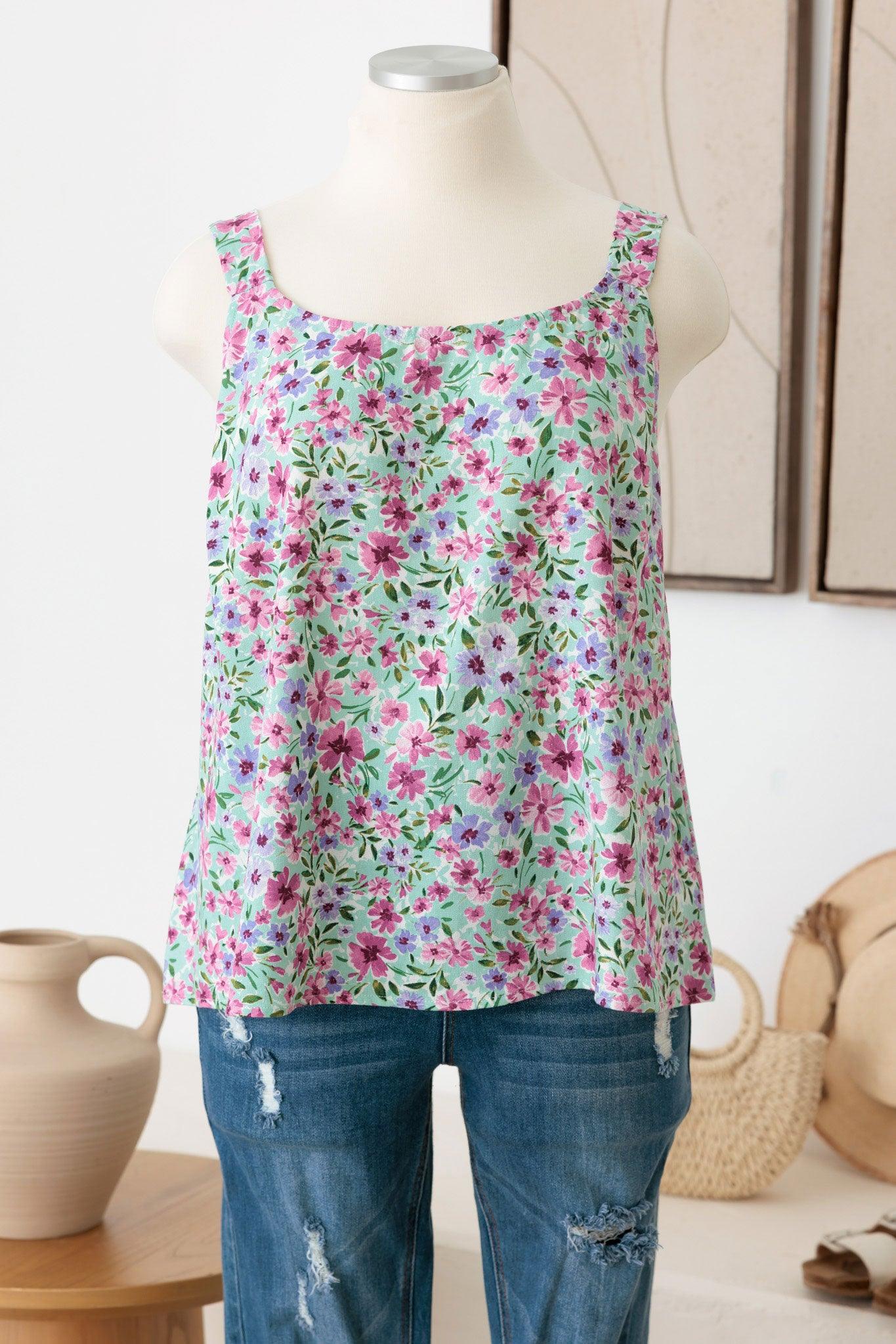 Plus Size Criss Cross Sleeveless Floral Top - Tasha Apparel Wholesale