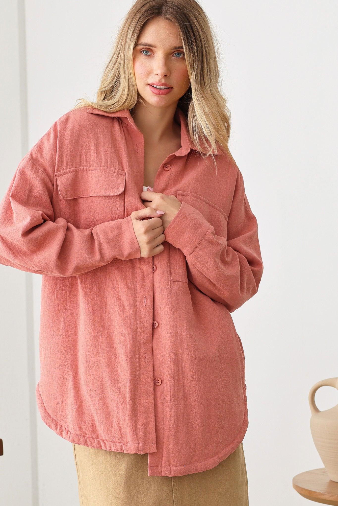 Oversize Wrinkled Two Front Pocket Button Down Shacket Jacket - Tasha Apparel Wholesale