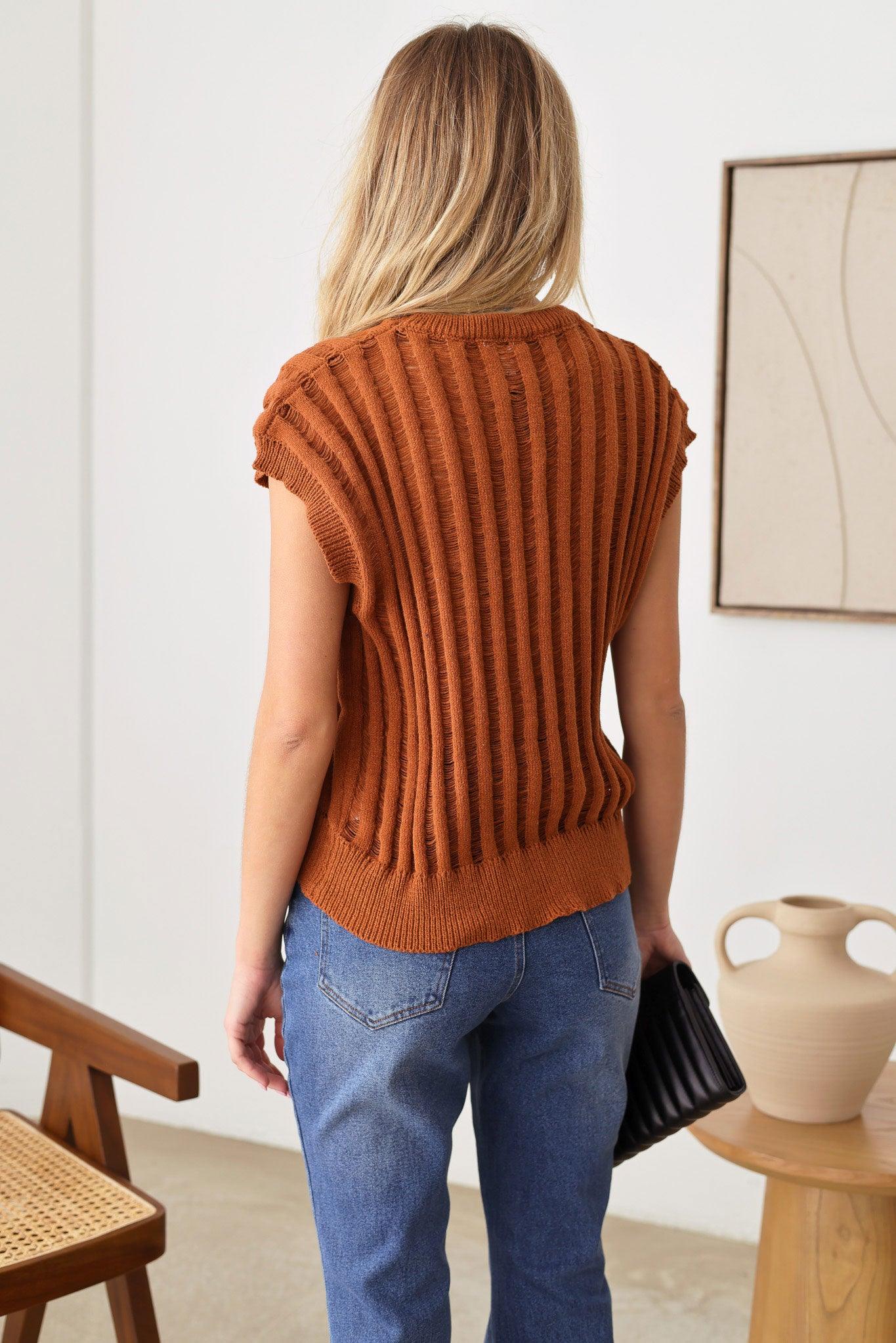 Oversize Sleeveless Ladder Stitch Ribbed Sweater Top - Tasha Apparel Wholesale