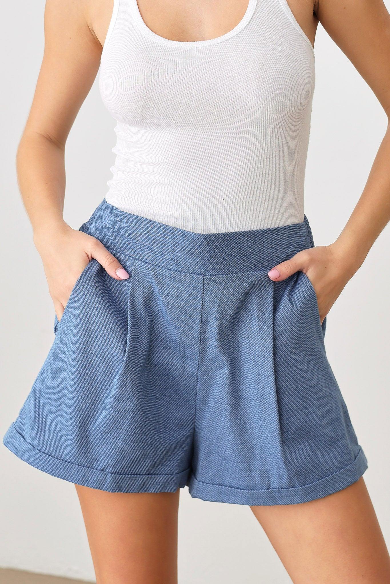 Pleated Casual Side Pocket Back Stretchy Waist Line Shorts - Tasha Apparel Wholesale