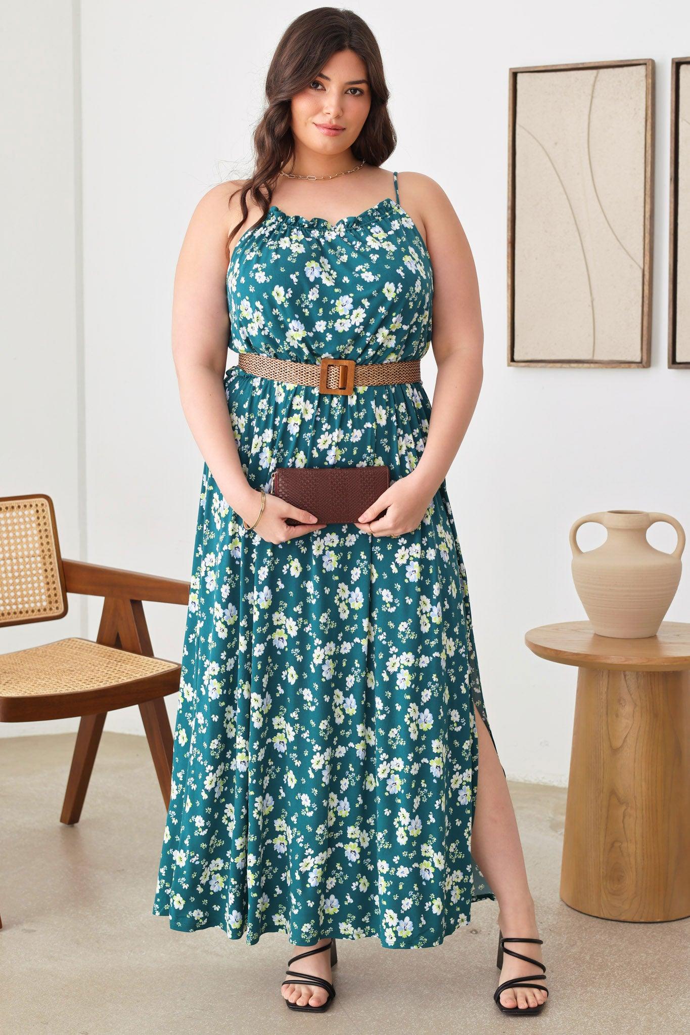 Teal Plus Size Floral Dresses Spring