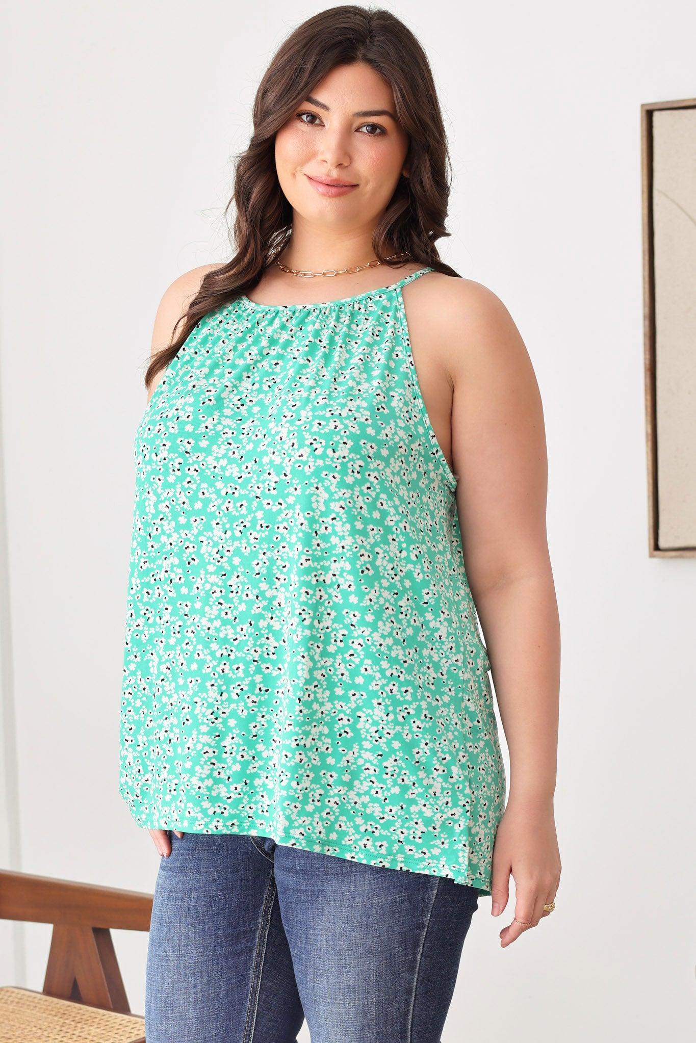 Plus Size Floral Boho Halter Tie Strap Tank Top - Tasha Apparel Wholesale