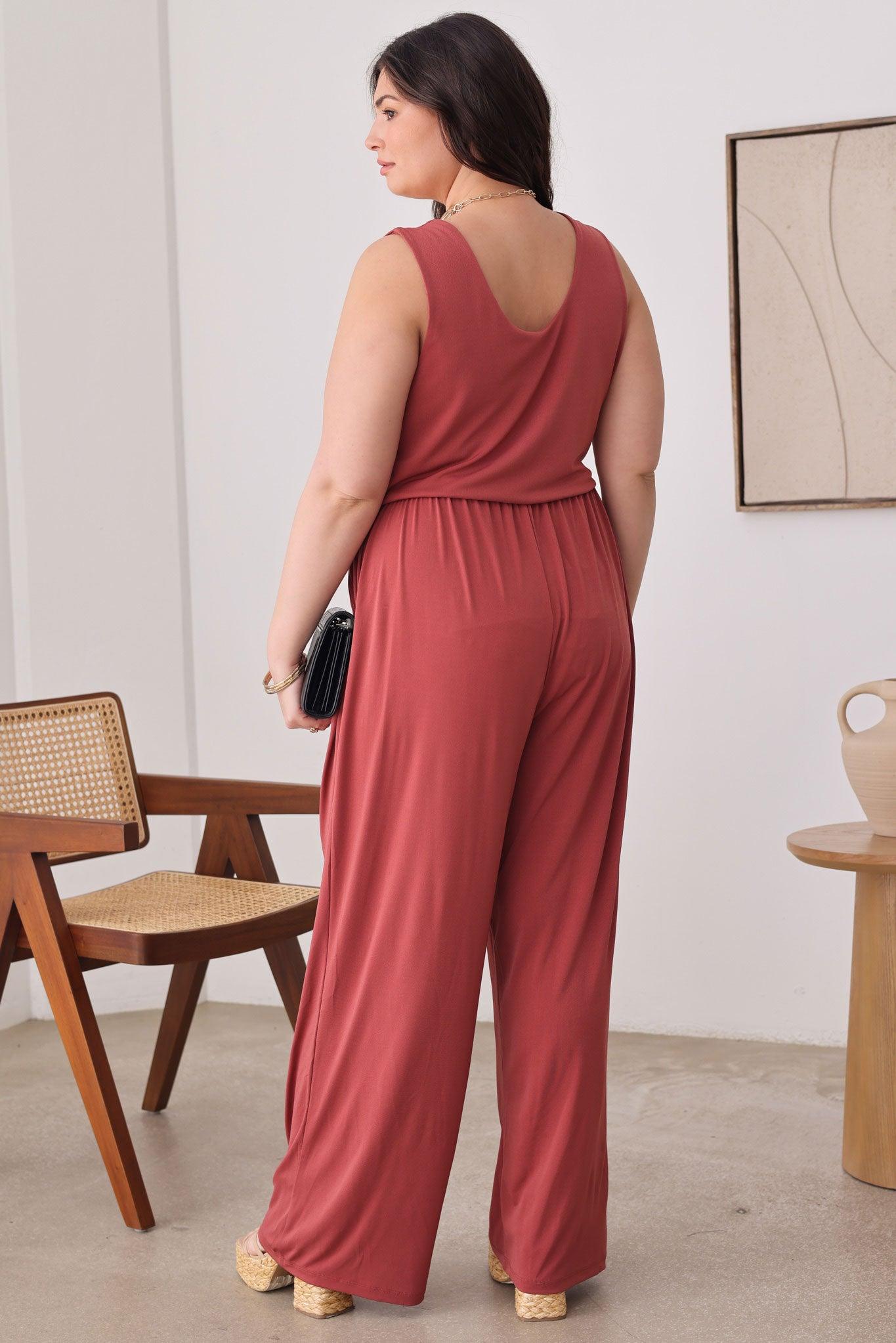 Plus Size Solid Cowl Neck Wide Long Leg Jumpsuits - Tasha Apparel Wholesale