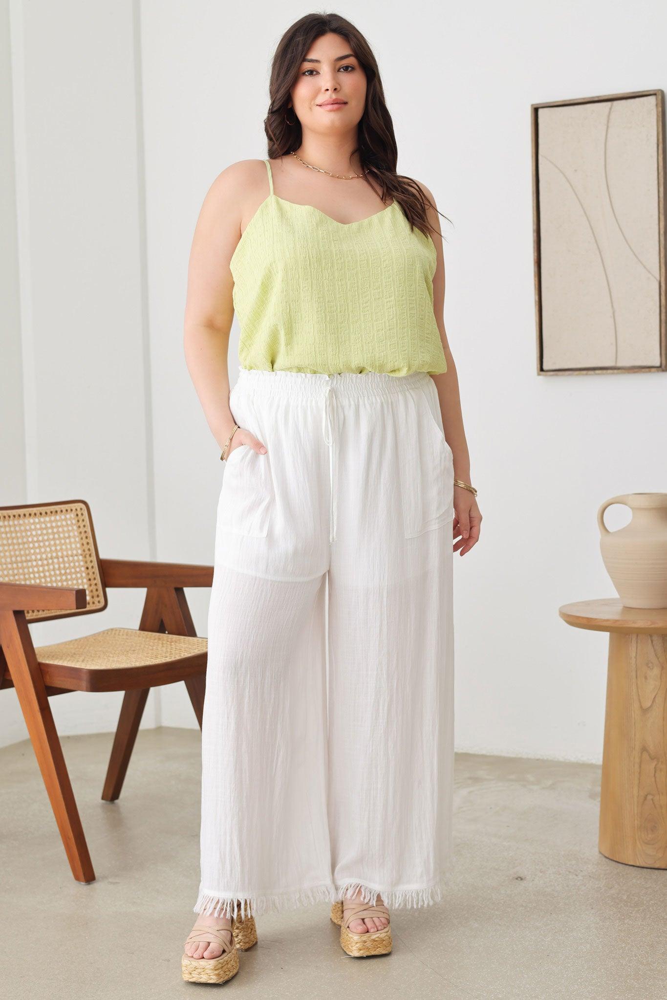 Plus Size Boho Wide Leg Frayed Hem Pants - Tasha Apparel Wholesale