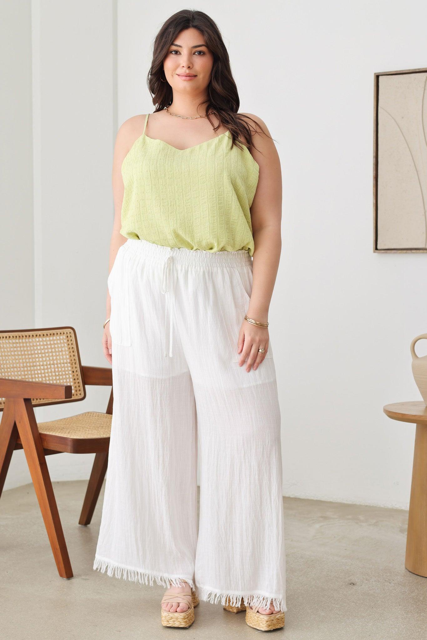 Plus Size Boho Wide Leg Frayed Hem Pants - Tasha Apparel Wholesale