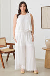 Plus Size Sleeveless Frayed Silhouette Frayed Neckline Top & Long Front Tie Frayed Hem Pants Set - Tasha Apparel Wholesale