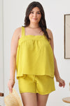 Plus Size Textured Sleeveless Top & Elastic Waist Front Tie Side Pocket Short Sets - Tasha Apparel Wholesale