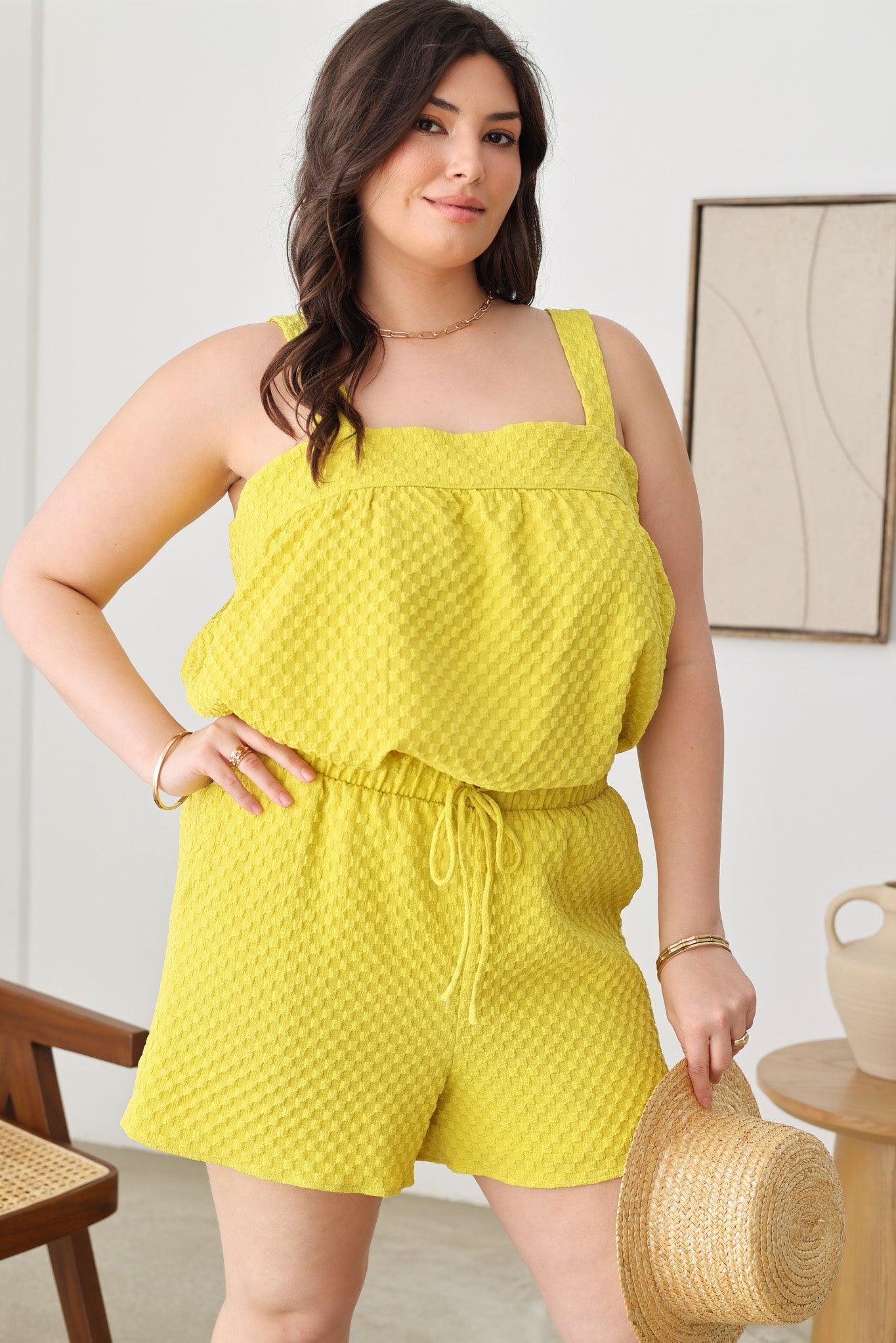 Plus Size Textured Sleeveless Top & Elastic Waist Front Tie Side Pocket Short Sets - Tasha Apparel Wholesale