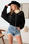 V Neck Long Sleeve Open Back Crochet Sweater Top - Tasha Apparel Wholesale