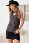 Cable Knit Chest Cut-out Sleeveless Sweater - Tasha Apparel Wholesale