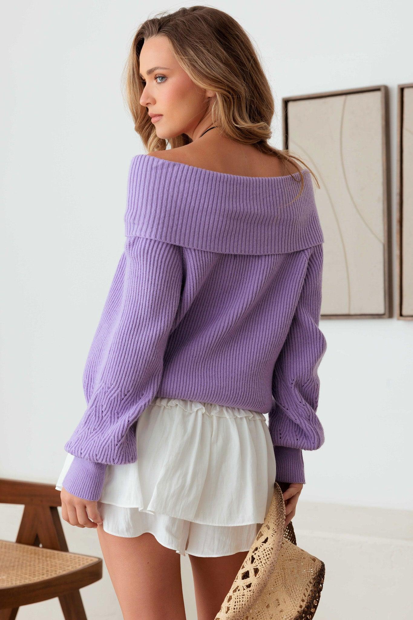 Cable Pattern Off Shoulder Long Sleeve Sweater - Tasha Apparel Wholesale