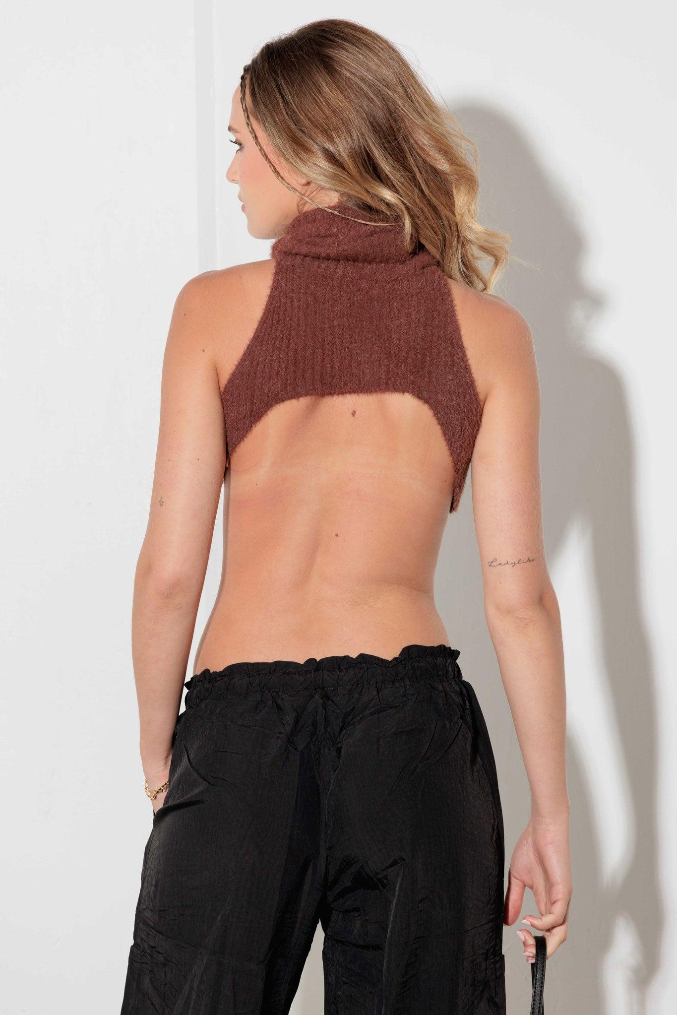 Cropped Turtleneck Backless Tank Top Sweater - Tasha Apparel Wholesale