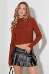 Cut Out Ribbed Long Sleeve Crop Sweater - Tasha Apparel Wholesale