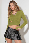 Cut Out Collared Crop Sweater Top - Tasha Apparel Wholesale