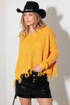 V Neck Long Sleeve with Destroyed Hem Sweater - Tasha Apparel Wholesale