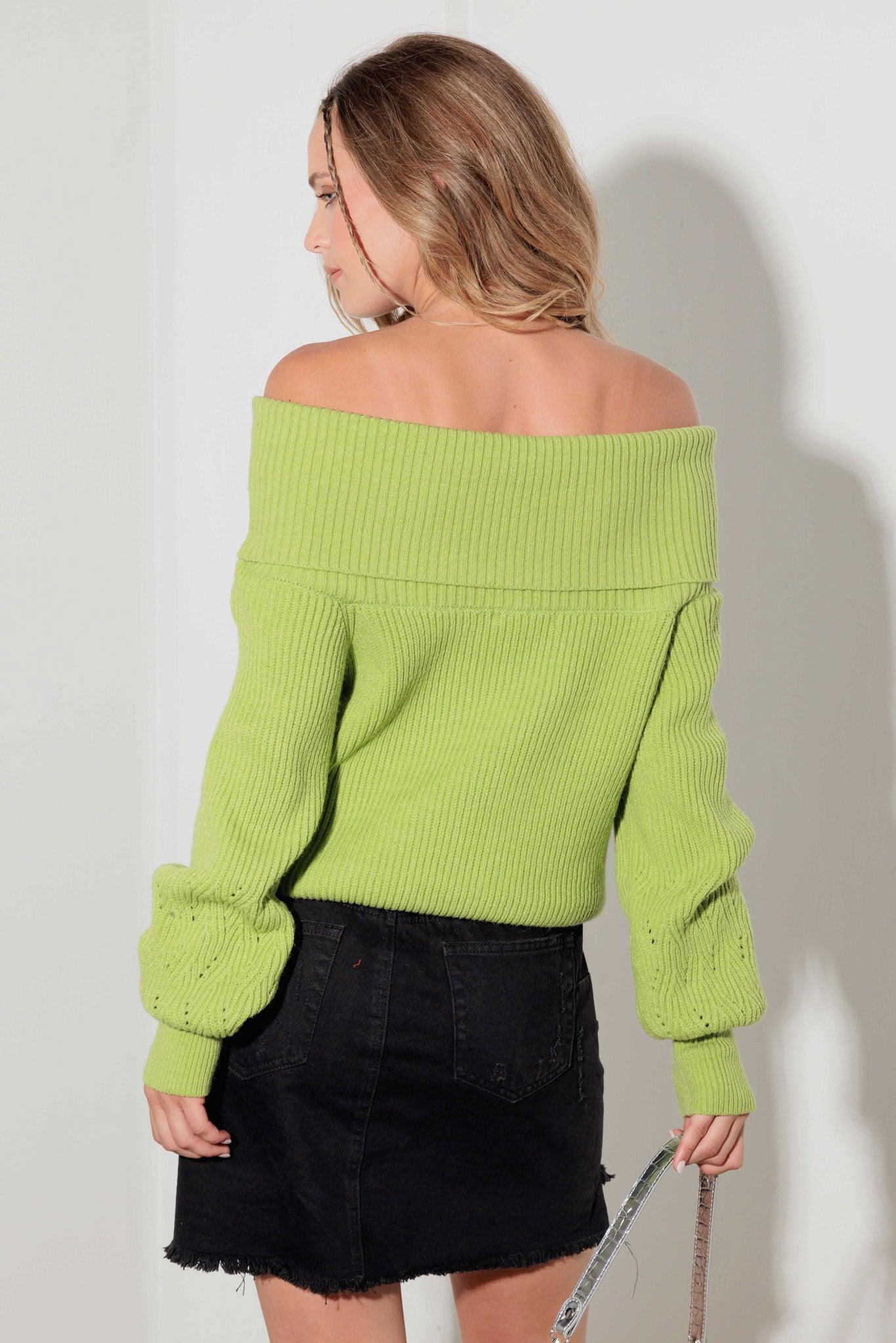 Cable Pattern Off Shoulder Long Sleeve Sweater - Tasha Apparel Wholesale