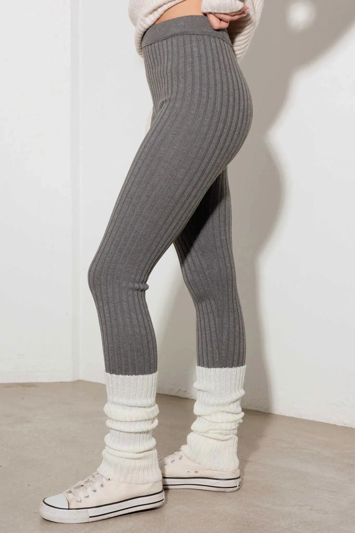 Ribbed Pattern High Waist Cozy Sweater Leggings