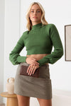 Mock Neck Long Sleeve Open Back Crop Sweater - Tasha Apparel Wholesale