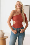 One Shoulder Side Cut-Out Stretchy Bodysuit - Tasha Apparel Wholesale