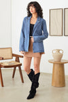 Oversize Long Sleeve Front Pocket Denim Blazer Jacket - Tasha Apparel Wholesale