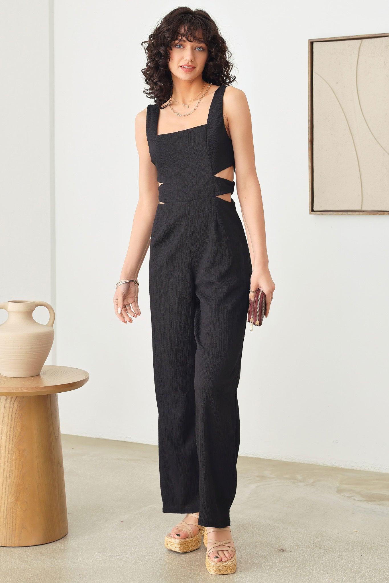 Cut-Out Side Sleeveless Wide Pants Elegant Jumpsuit - Tasha Apparel Wholesale