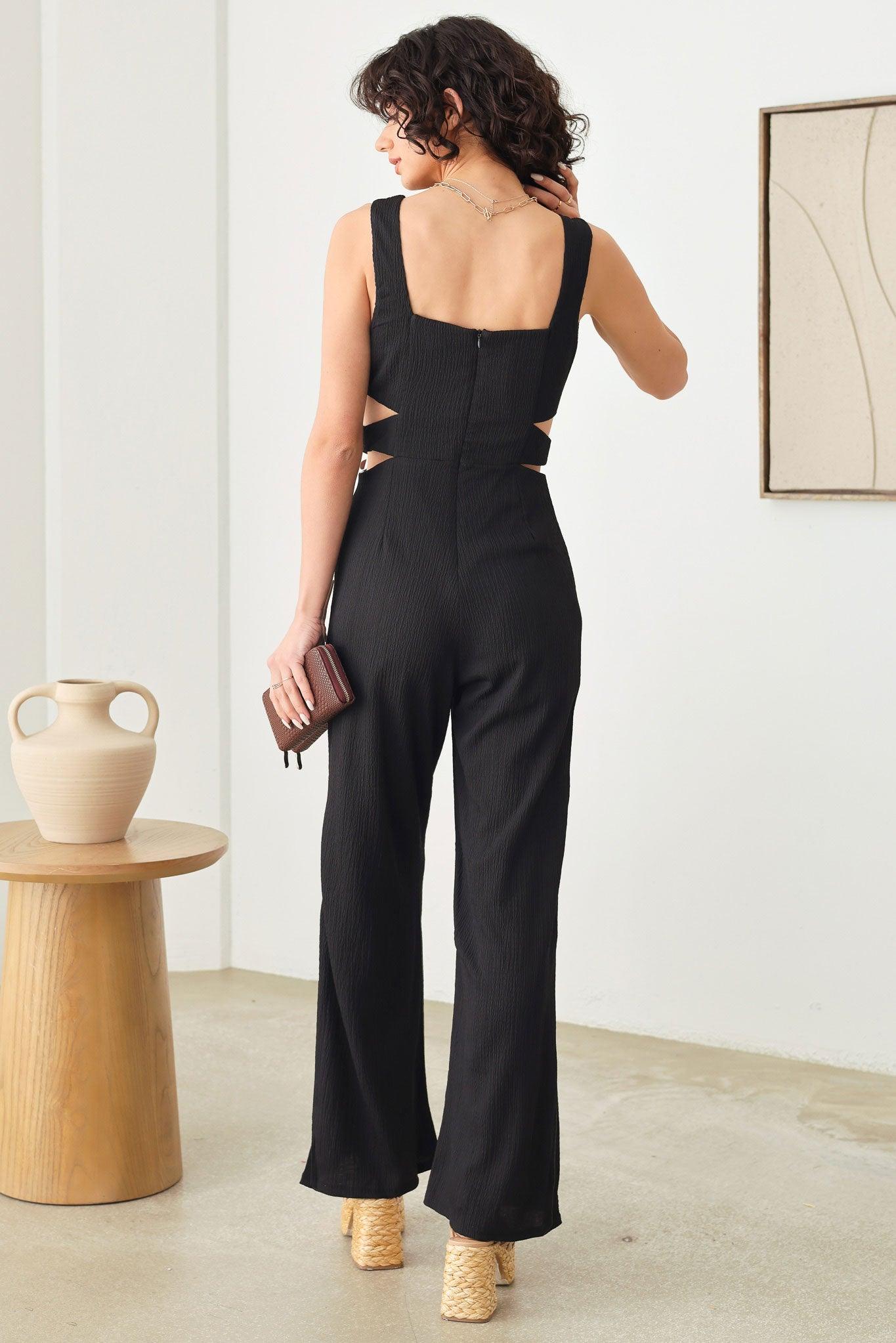 Cut-Out Side Sleeveless Wide Pants Elegant Jumpsuit - Tasha Apparel Wholesale