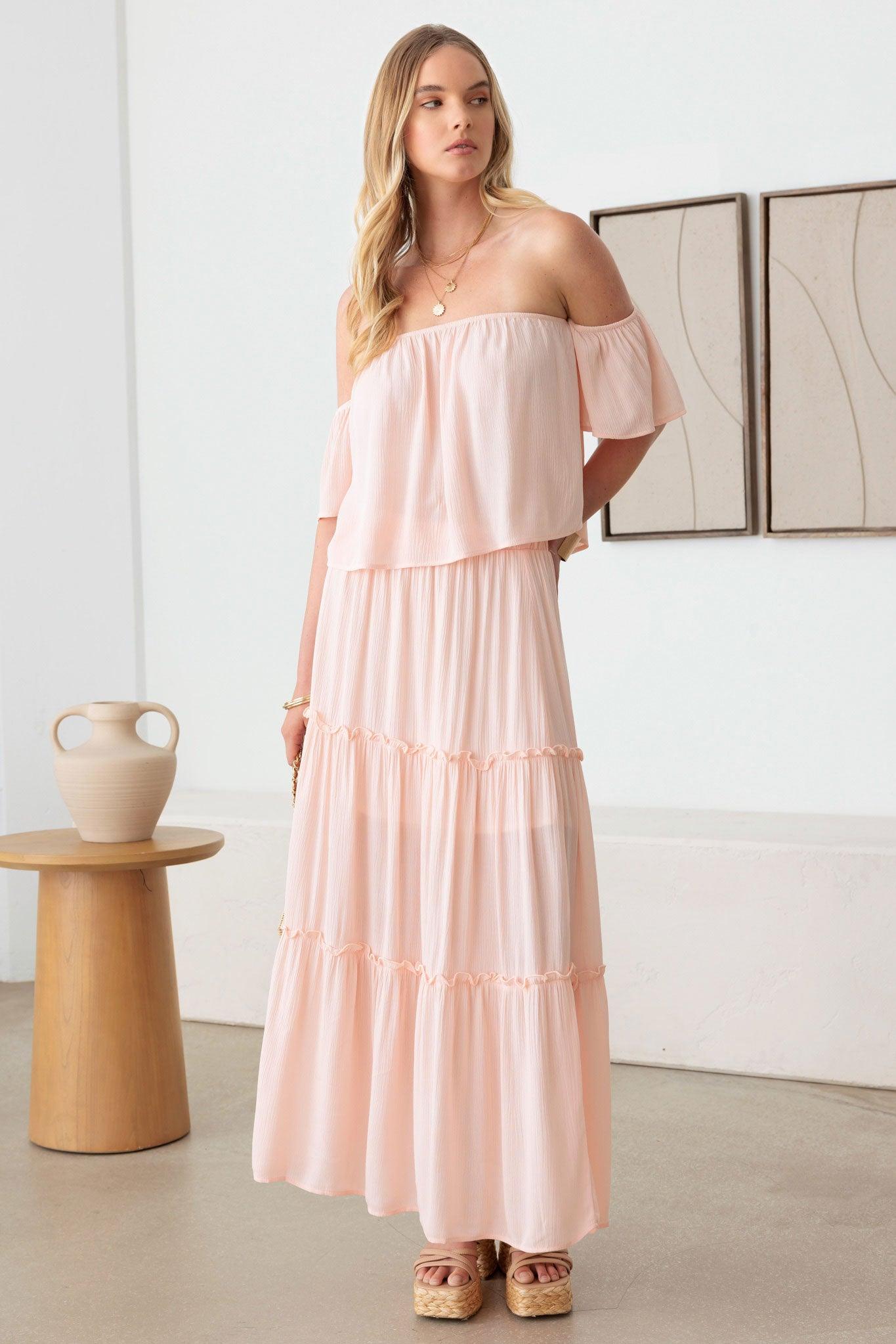 Sheer Off Shoulder Top & Maxi Skirt Set - Tasha Apparel Wholesale