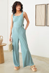 Ribbed Back Tie Detail Wide Leg Side Pocket Jumpsuit - Tasha Apparel Wholesale