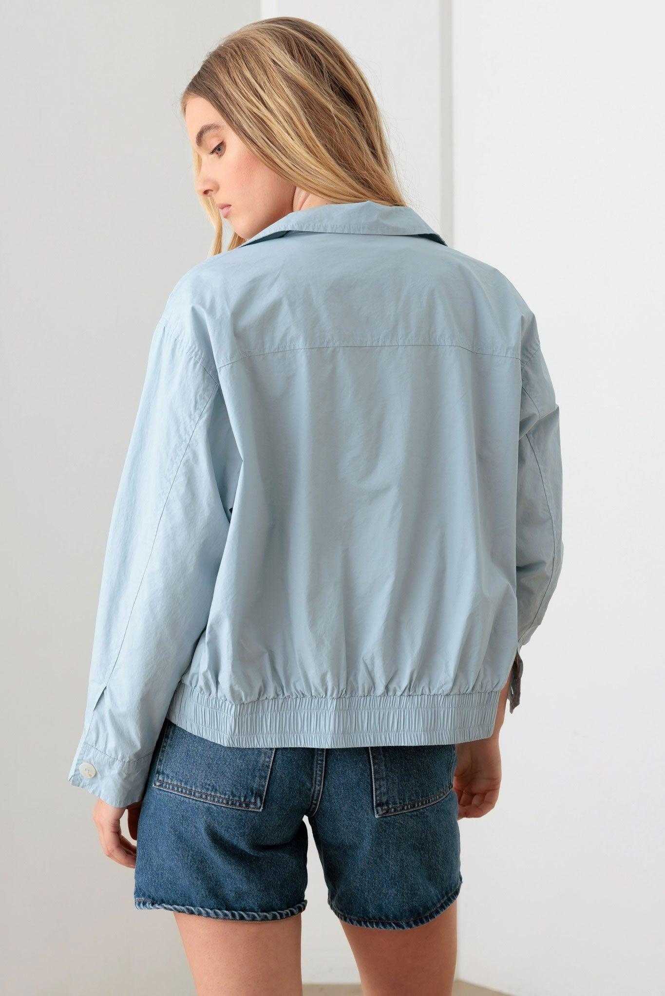 Baby Blue Zip Up Collared Boxy Jacket - Tasha Apparel Wholesale