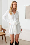 Long Sleeve Front Tie Shirt Mini Dress - Tasha Apparel Wholesale