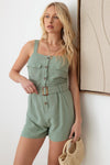 Boho Belted Front Pocket Sleeveless Romper - Tasha Apparel Wholesale